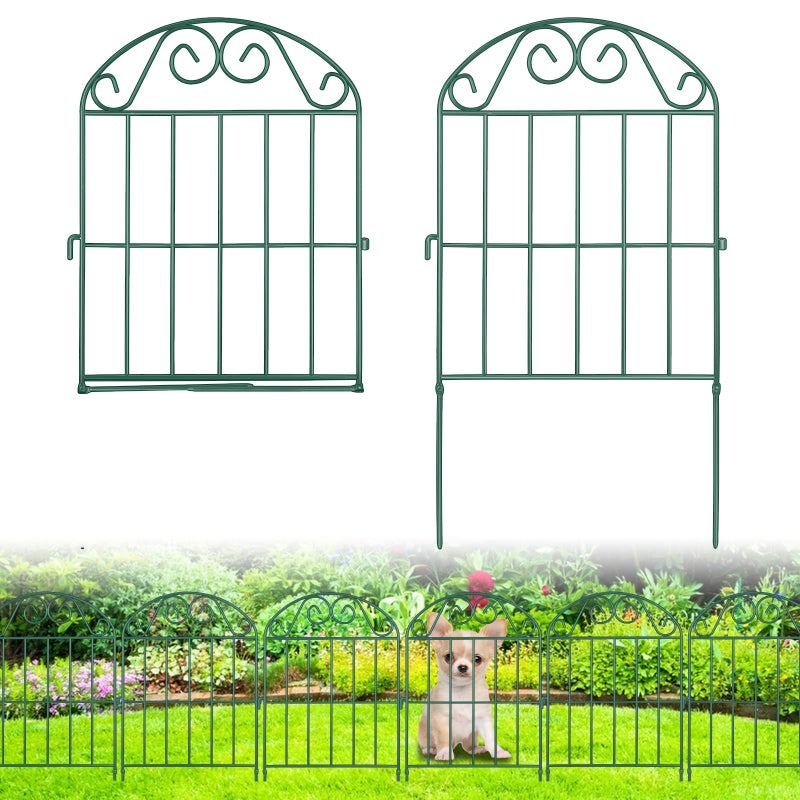 ADAVIN 24Panels Collapsible Garden Fence Animal Barrier, 26 Ft(L) x 24 in(H) Green Rustproof Metal Wire Panel Border for Dogs Rabbits, Flower Edging for Landscape Patio Yard Outdoor Decor, Arched - Image 1