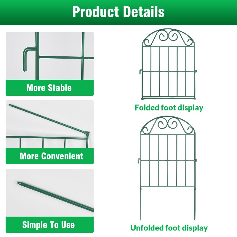 ADAVIN 24Panels Collapsible Garden Fence Animal Barrier, 26 Ft(L) x 24 in(H) Green Rustproof Metal Wire Panel Border for Dogs Rabbits, Flower Edging for Landscape Patio Yard Outdoor Decor, Arched - Image 5