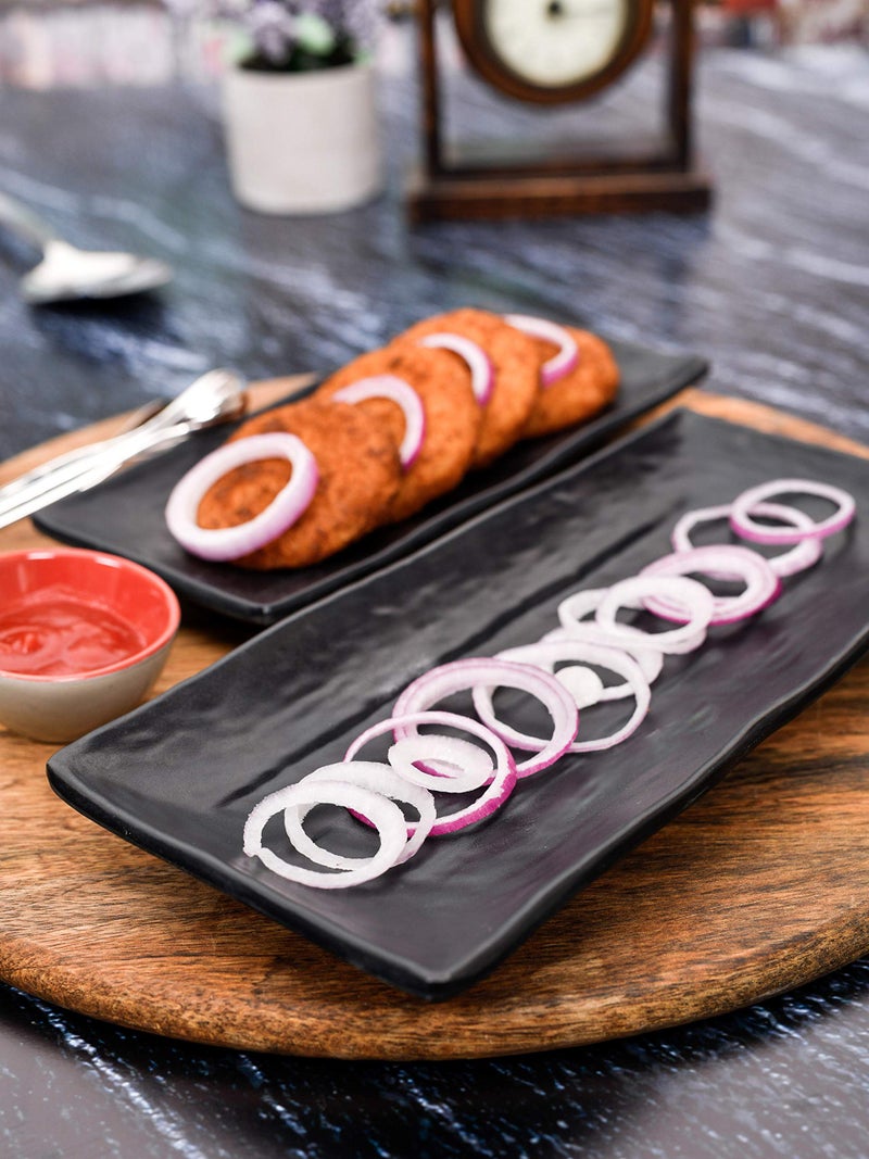 Goodhomes Designer Stone Melamine Large & Small Serving Trays and Platter Set of 2 pcs (Black) - Image 1
