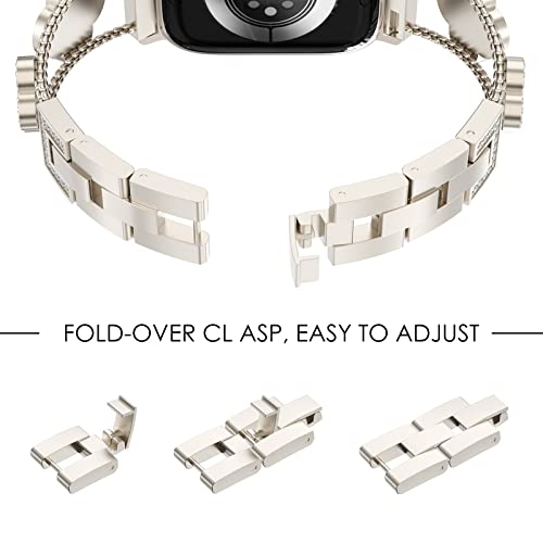 NewWays Compatible for Apple Watch Band Series 11 10 42mm Series 9/8/7 41mm Series 6/5/4 40mm Series3 38mm for Women, Bling Diamonds Four Leaf Clover Bracelet for iWatch Womens, Starlight/Iridescent - Image 4