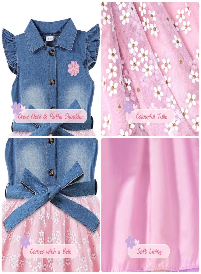 CHUANGLI Toddler Girls Denim Tulle Dresses Baby Summer Tutu Sundress Outfit Toddler Princess Dress for Girls 0-5T - Image 4
