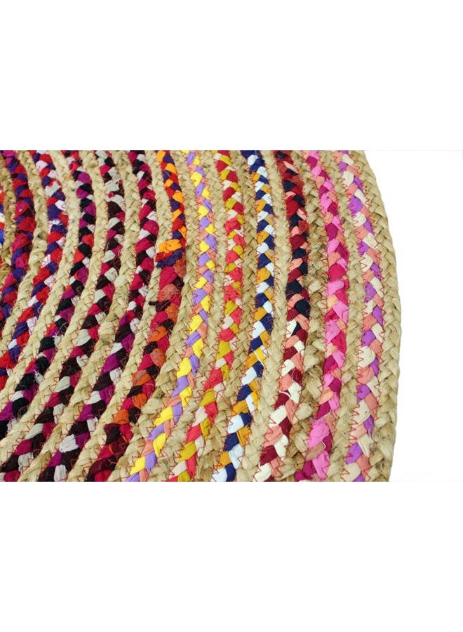 Cotton Craft Jute Cotton Chindi Braid Rag Rug - Boho Farmhouse Rustic - Handwoven Reversible Natural Jute and Recycled Cotton Throw Area Rug Carpet - Home Décor - 3 Feet Round Multi Color - Image 4