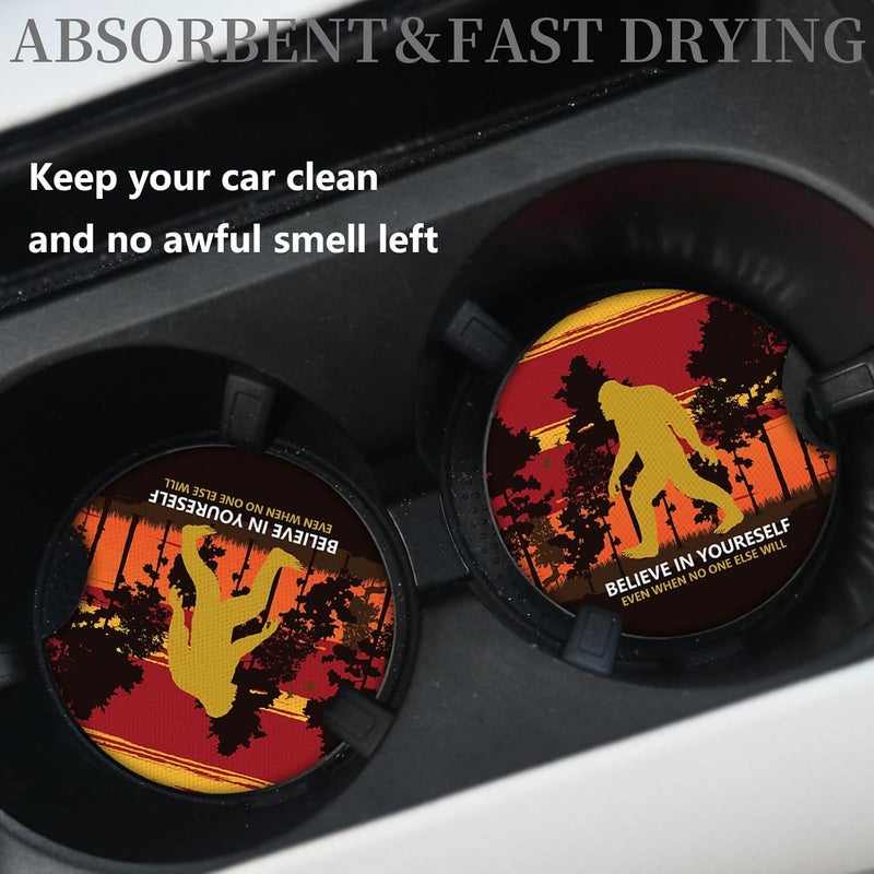 Adastrah Believe in Yourself Anti-Slip Rubber Car Cup Mat with A Finger Notch - 2 Pack Absorbent Drinks Coasters for Women's Interior - Image 2