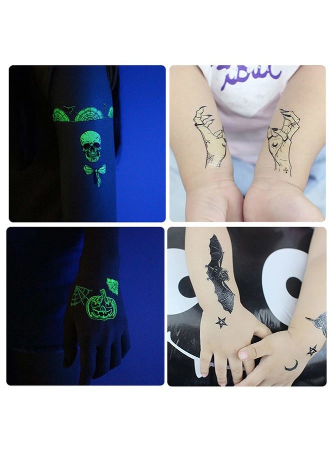 Ooopsiun Luminous Halloween Temporary Tattoos for Kids - 80 Black Styles Glow in The Dark Halloween Tattoos Party Favors Decorations for Boys Gilrs - Image 3