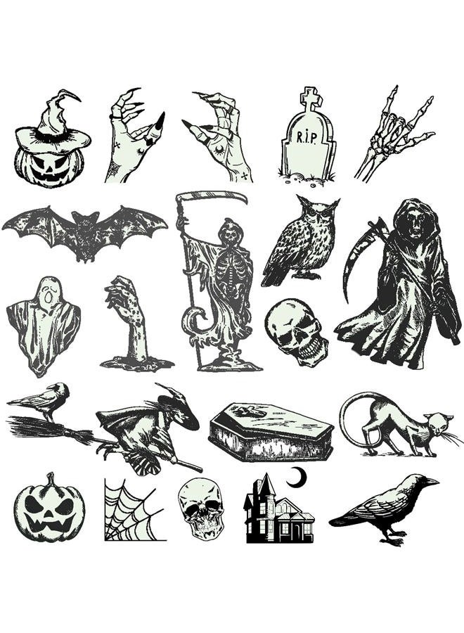 Ooopsiun Luminous Halloween Temporary Tattoos for Kids - 80 Black Styles Glow in The Dark Halloween Tattoos Party Favors Decorations for Boys Gilrs - Image 1