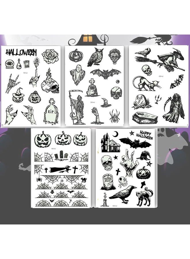 Ooopsiun Luminous Halloween Temporary Tattoos for Kids - 80 Black Styles Glow in The Dark Halloween Tattoos Party Favors Decorations for Boys Gilrs - Image 2