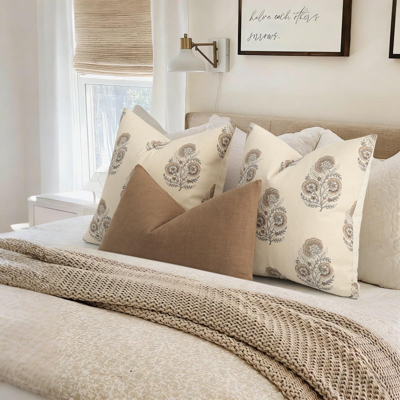 YCOLL Vintage Floral Print Pillow Covers 18x18 Set of 2 Patterned Accent Decorative Cushion Covers Modern Farmhouse Throw Pillow Covers for Sofa Couch Chair Bed Living Room Home Decor, Light Brown - Image 4
