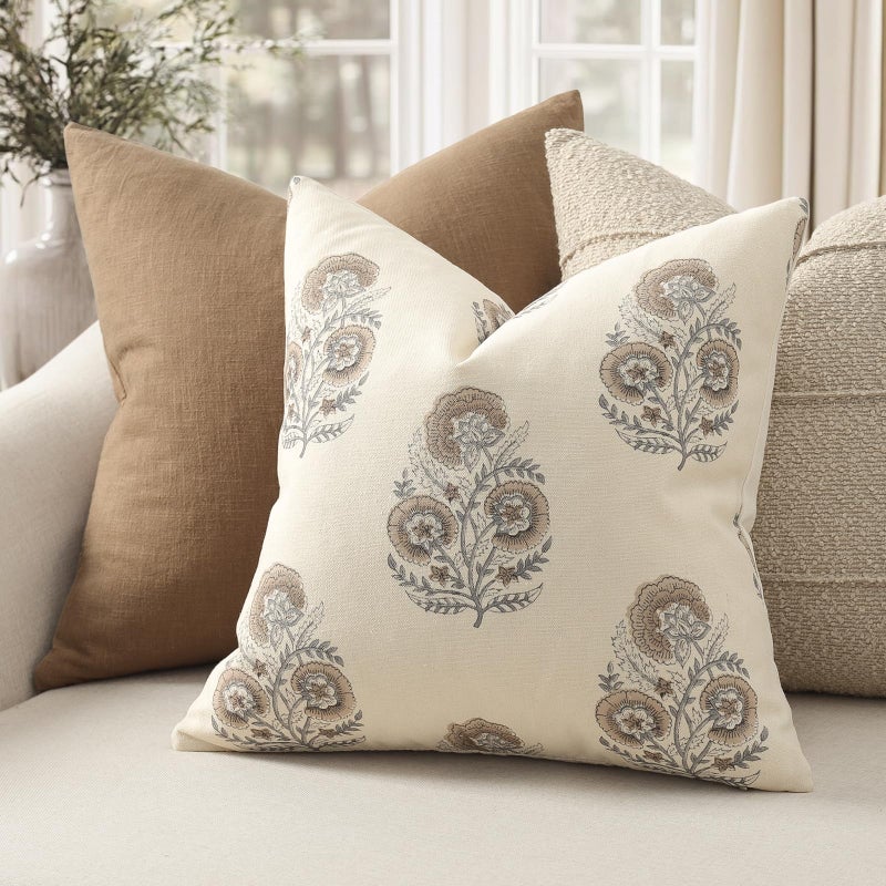 YCOLL Vintage Floral Print Pillow Covers 18x18 Set of 2 Patterned Accent Decorative Cushion Covers Modern Farmhouse Throw Pillow Covers for Sofa Couch Chair Bed Living Room Home Decor, Light Brown - Image 3