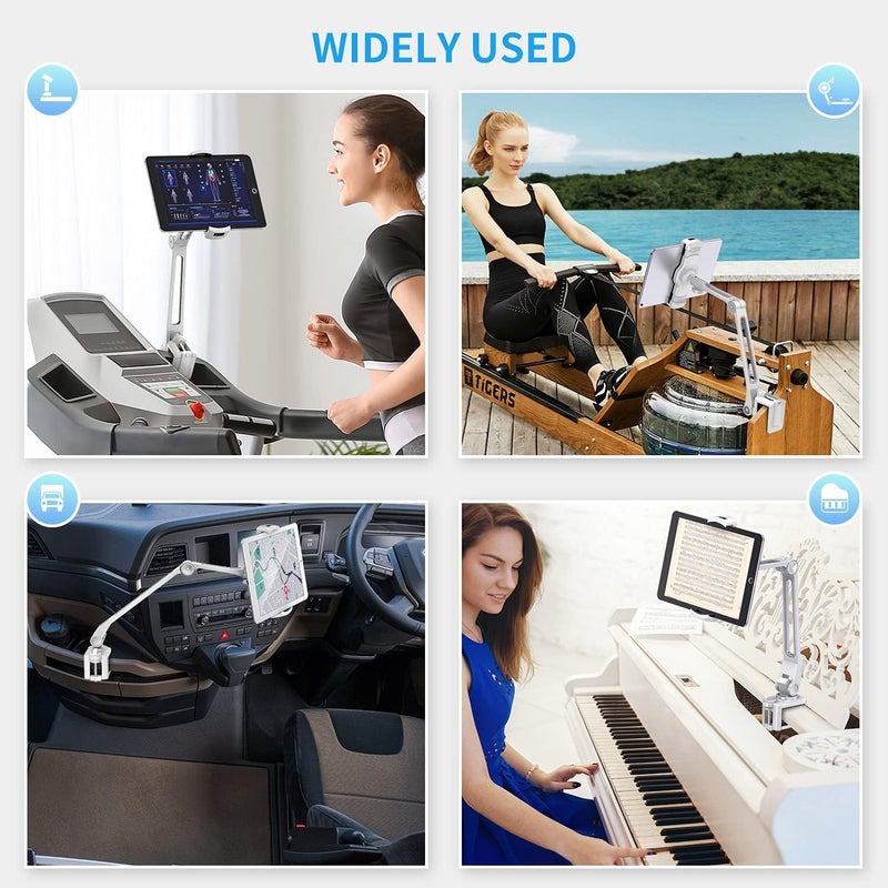 AboveTEK iPad Desk Mount, Multi-Angle Adjustable iPad Clamp Holder, 360° Swivel Arm Aluminum Tablet Stand, Fits 4"-11" Tablet/Phone/iPad Mini for Home Office Kitchen Bedside (White) - Image 4