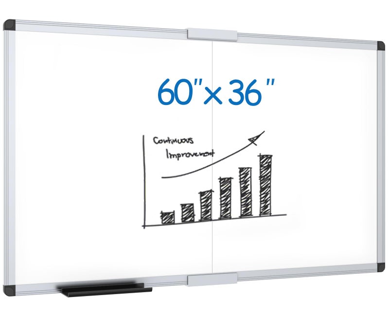 VIZ-PRO Magnetic Dry Erase Board, 60 X 36 Inches, Foldable Wall-Mounted Whiteboard with Silver Aluminum Frame & Marker Tray for School Office and Home 5' X 3' - Image 1