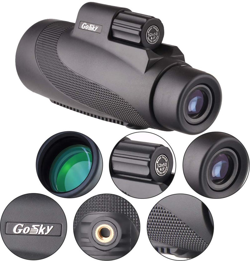 Gosky 12X50 High Power Prism Monocular Smartphone Holder and Handheld Tripod Kit- Waterproof/Fog-Proof/Shockproof Grip Scope -for Hiking,Hunting,Climbing,Birdwatching Watching Wildlife and Scenery - Image 2
