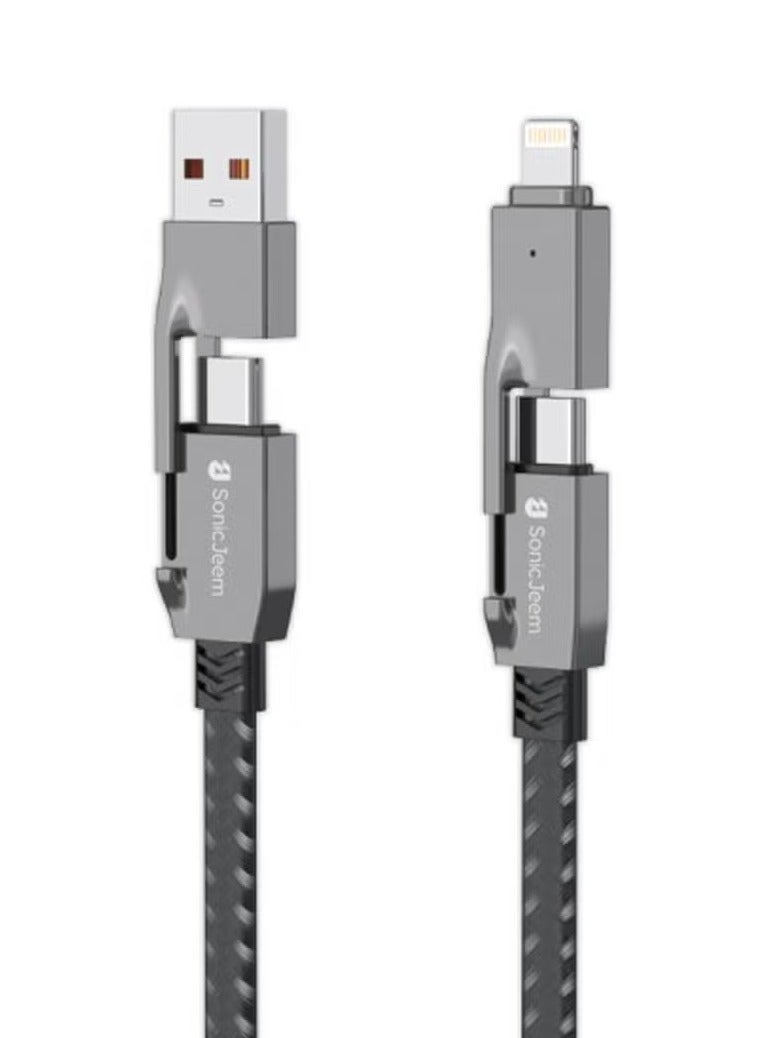 SONIC JEEM AE-Sonic Game Super Charging 4 in 1 120W USB-TYPE-C-TYPE-C-LIGHTNING Super Power Cable, Smart Chip, Smart Switching Mechanism, 1m, Gray - Image 1