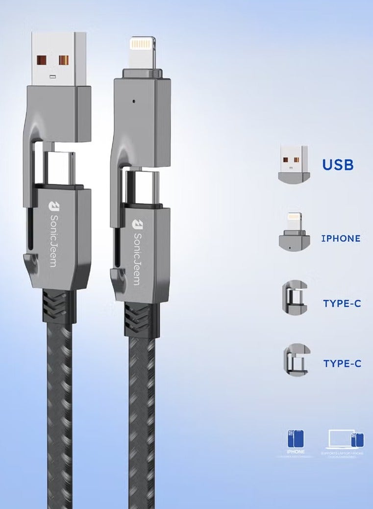 SONIC JEEM AE-Sonic Game Super Charging 4 in 1 120W USB-TYPE-C-TYPE-C-LIGHTNING Super Power Cable, Smart Chip, Smart Switching Mechanism, 1m, Gray - Image 2