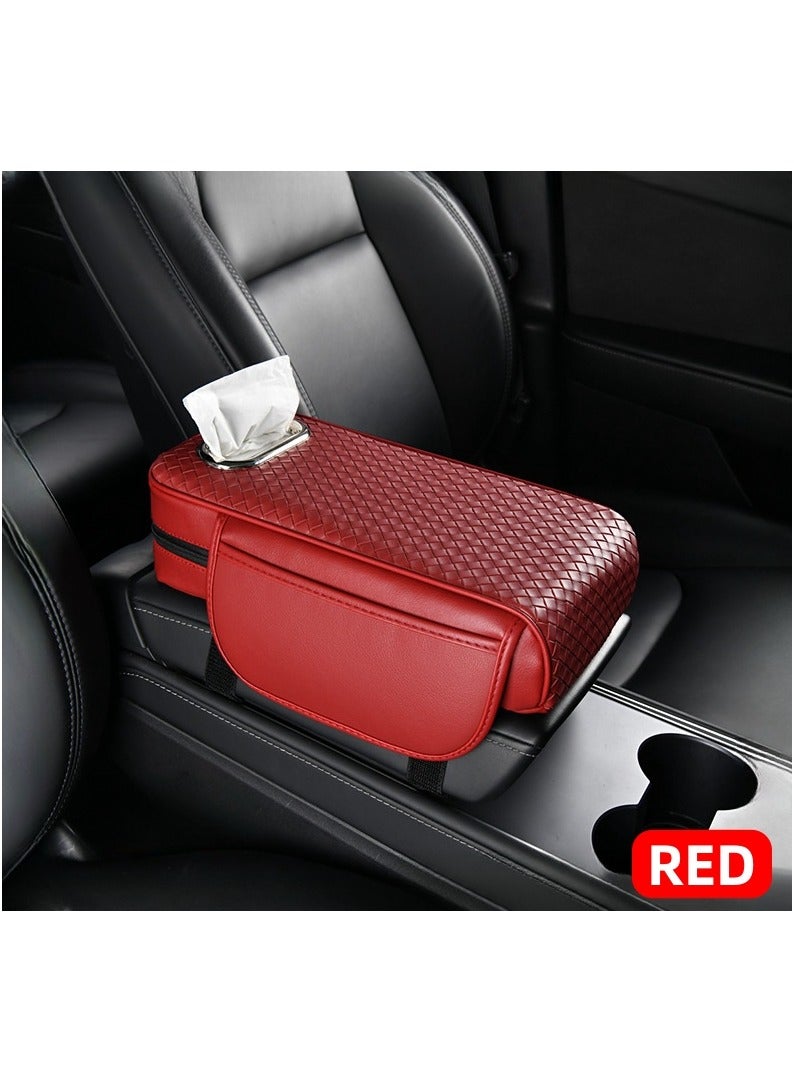 Soofam Multipurpose Car Center Console heighten Cover, Leather Car Armrest Booster Pads, Leather Car Armrest Cover Protector, Armrest Box, Suitable for Most Vehicles, SUVs, Trucks, Cars (Red) - Image 1