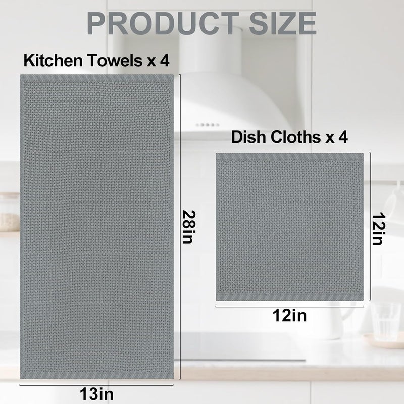 Homaxy 100% Cotton Kitchen Towels and Dishcloths Set, 12 x 12 Inches and 13 x 28 Inches, Set of 8 Bulk Kitchen Towels Set, Ultra Soft Absorbent Dish Cloths for Washing Dishes, Grey - Image 4