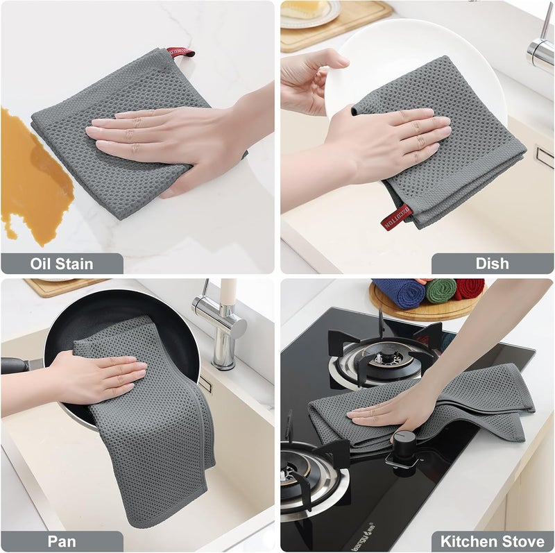 Homaxy 100% Cotton Kitchen Towels and Dishcloths Set, 12 x 12 Inches and 13 x 28 Inches, Set of 8 Bulk Kitchen Towels Set, Ultra Soft Absorbent Dish Cloths for Washing Dishes, Grey - Image 5