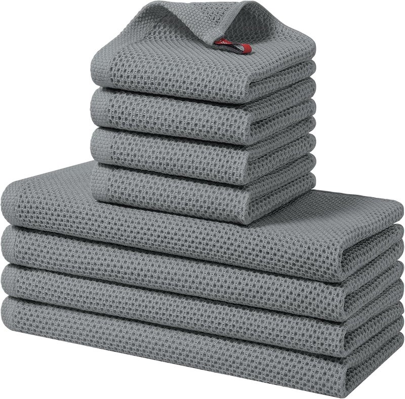 Homaxy 100% Cotton Kitchen Towels and Dishcloths Set, 12 x 12 Inches and 13 x 28 Inches, Set of 8 Bulk Kitchen Towels Set, Ultra Soft Absorbent Dish Cloths for Washing Dishes, Grey - Image 1