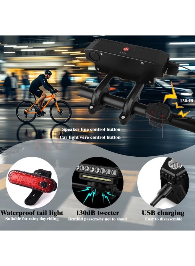 موثوقية التنبؤ مصباح دراجة أمامي قابل للشحن مقاوم للماء مع بوق – 6 أوضاع LED، قابل للفصل - Image 4
