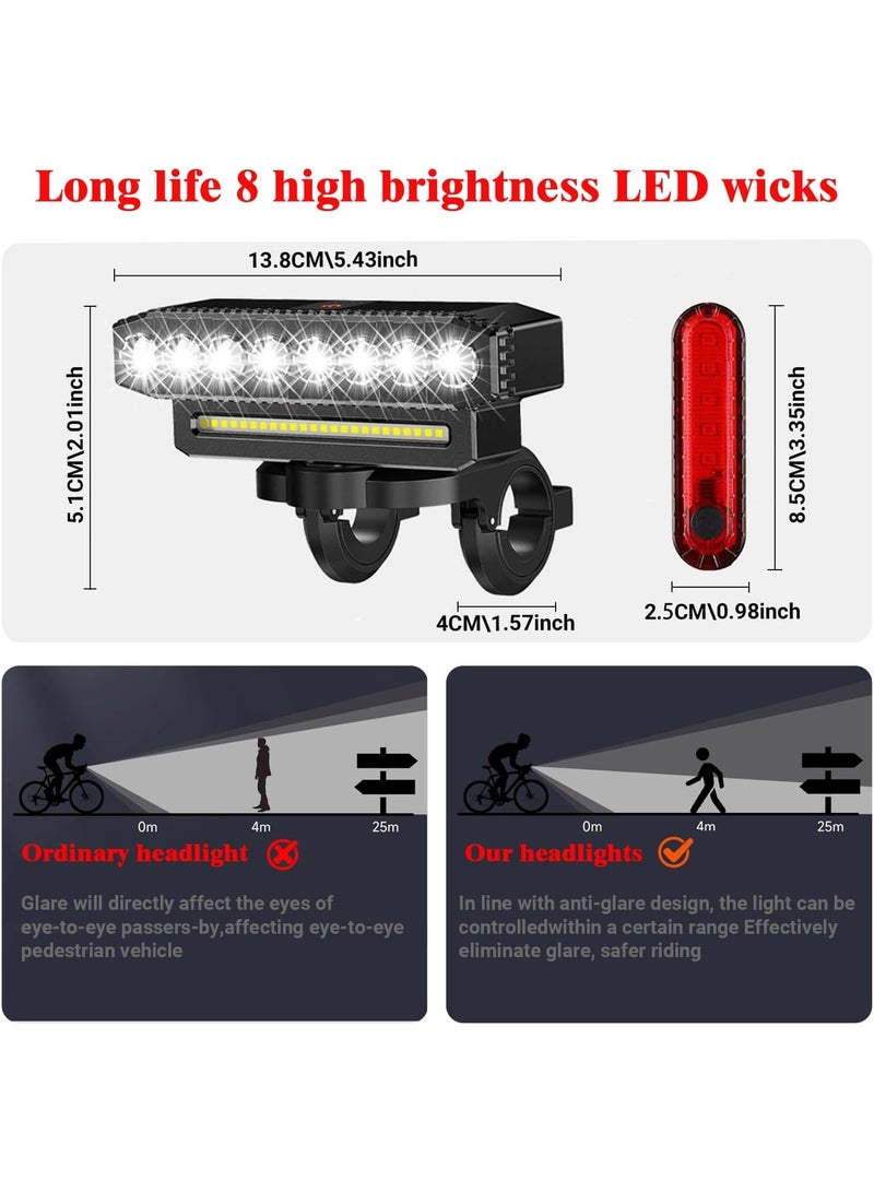 موثوقية التنبؤ مصباح دراجة أمامي قابل للشحن مقاوم للماء مع بوق – 6 أوضاع LED، قابل للفصل - Image 5