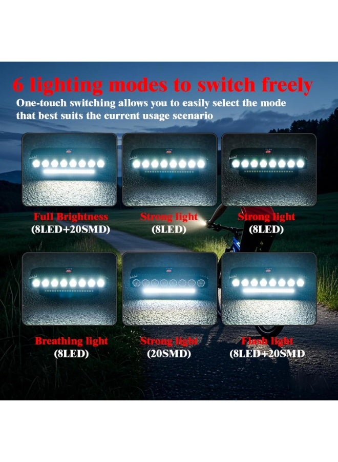 موثوقية التنبؤ مصباح دراجة أمامي قابل للشحن مقاوم للماء مع بوق – 6 أوضاع LED، قابل للفصل - Image 3