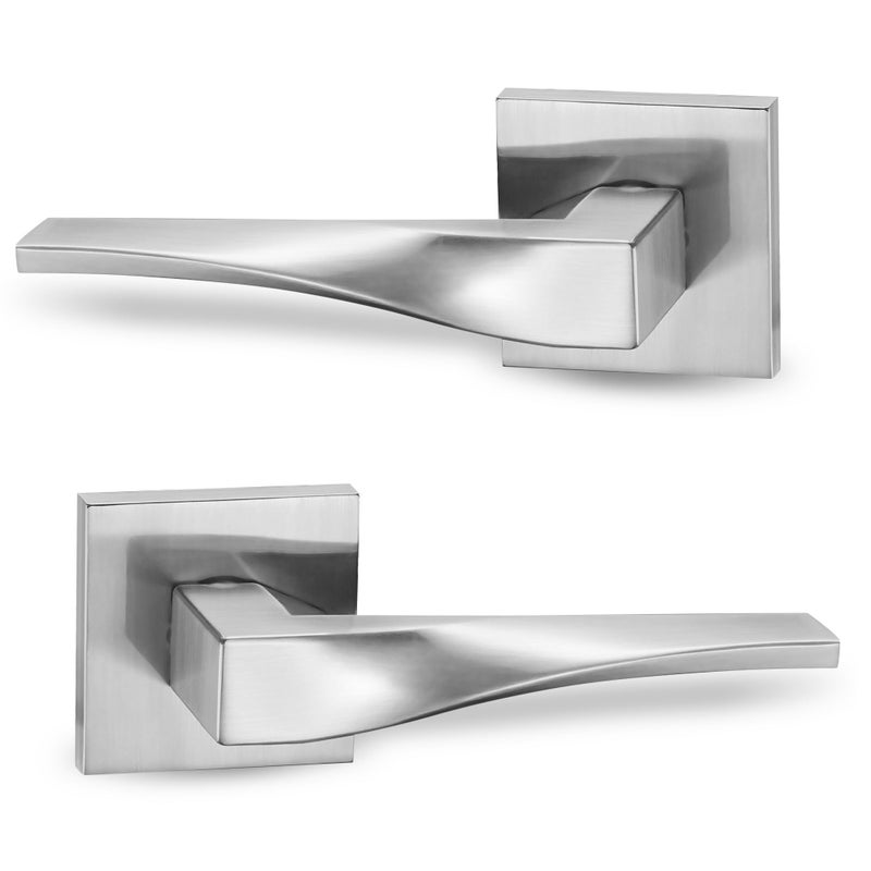 Berlin Modisch Sleek Series Dummy Lever Door Handle Pack Of 2 Non-Turning Single Side Pull Only Lever Set [For Closet Or French Doors] Heavy Duty - Satin Nickel Finish - Image 1