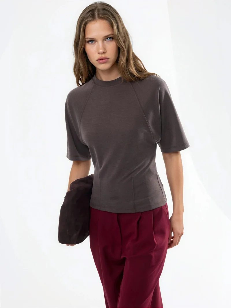 Busem BUSEM Ribbed Crew Neck Short-sleeve Blouse