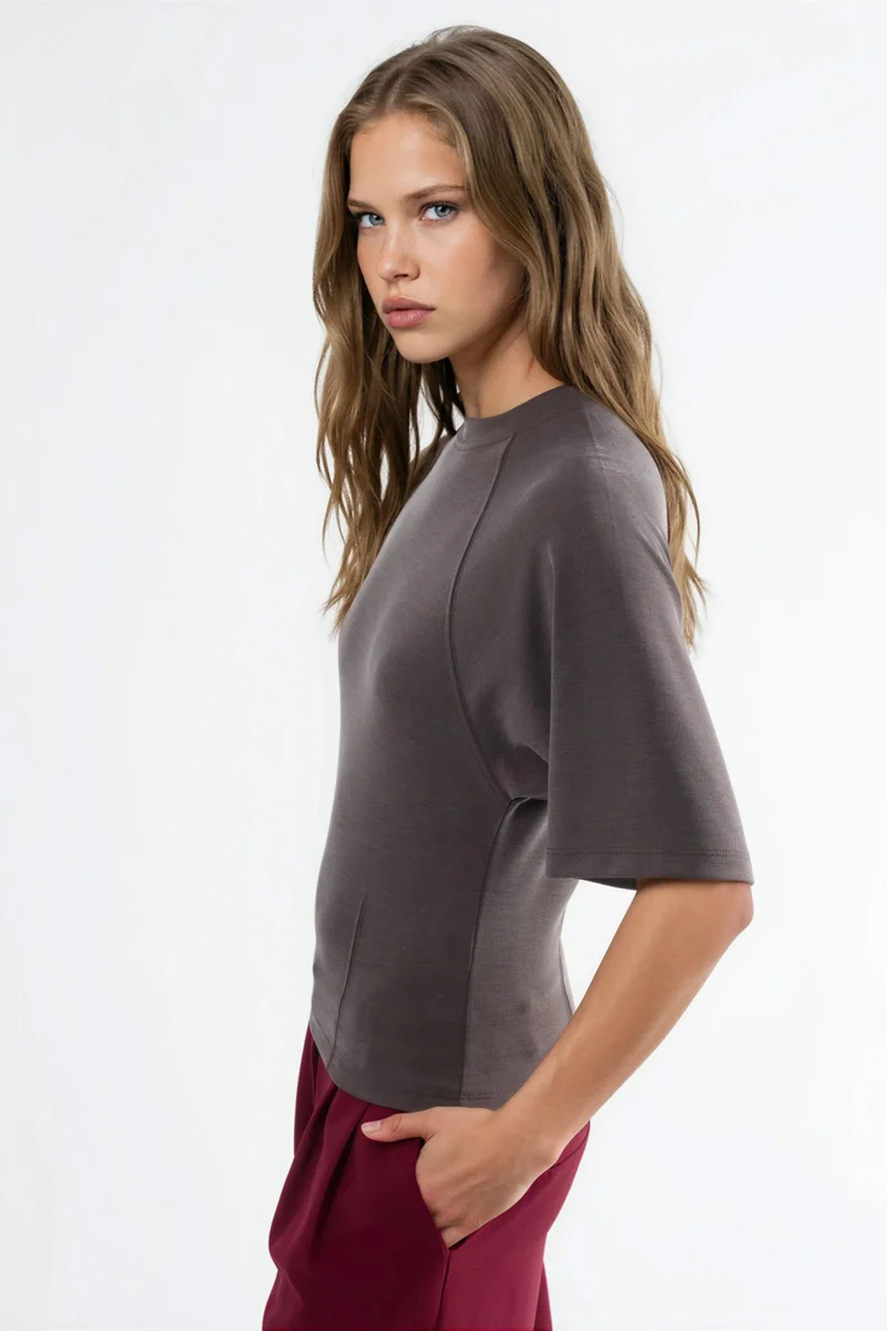 Busem BUSEM Ribbed Crew Neck Short-sleeve Blouse