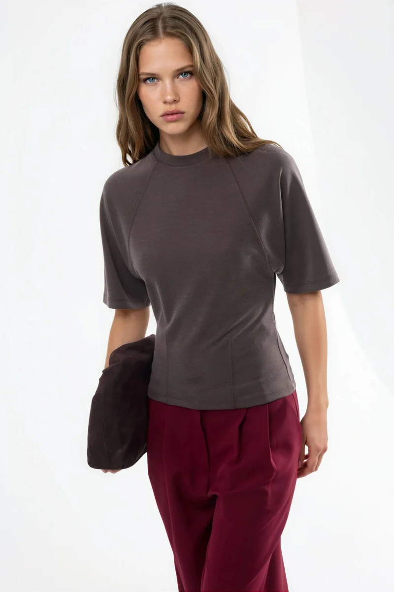 Busem BUSEM Ribbed Crew Neck Short-sleeve Blouse