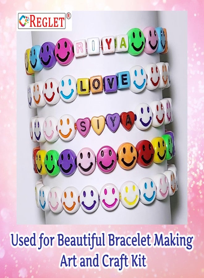 REGLET 1000 Alphabet Beads Kit (3 Types) + 130 Emoji (2 Types) – DIY Beading Set, Letter Beads for Bracelet Making Set, Acrylic Multicolour, Bead Craft, Smiley, Jewellery Making Kit, Beadwork - Image 4