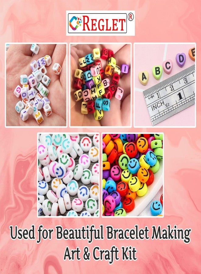 REGLET 1000 Alphabet Beads Kit (3 Types) + 130 Emoji (2 Types) – DIY Beading Set, Letter Beads for Bracelet Making Set, Acrylic Multicolour, Bead Craft, Smiley, Jewellery Making Kit, Beadwork - Image 3