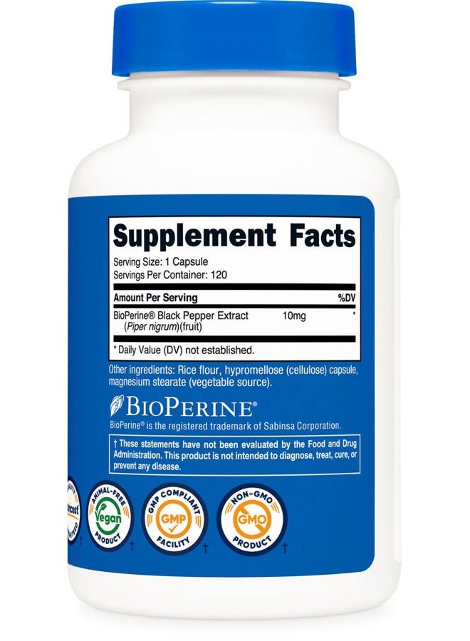 Nutricost Bioperine (Black Pepper Extract), 10mg Per Serving, 120 Capsules - Gluten-Free - Image 5