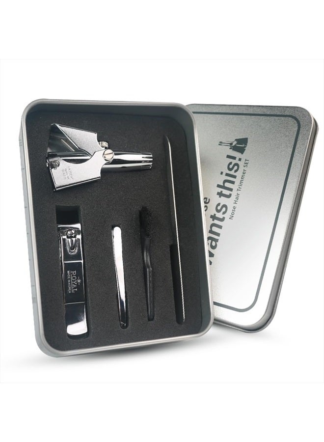 Royal [Made in Korea] Nose Hair Trimmer for Men Set, Birdie Set, with Nail Clippers and Tweezers, Manual, Battery-Free, Waterproof, Painless with Twelve Dual-Edged Blades, Patented Mechanism RET-4 - Image 1