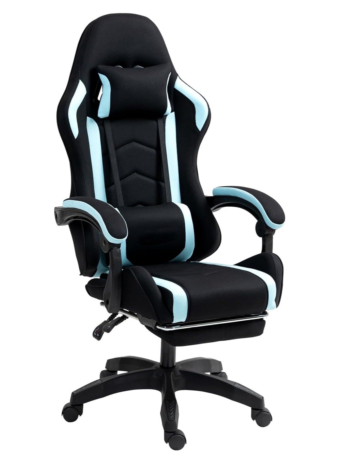 Ergonomic Gaming Chair - High Back Fabric Computer Chair With Tilt, Height Adjustment, Neck and Massaging Lumbar Support for Office or Gaming (Black)