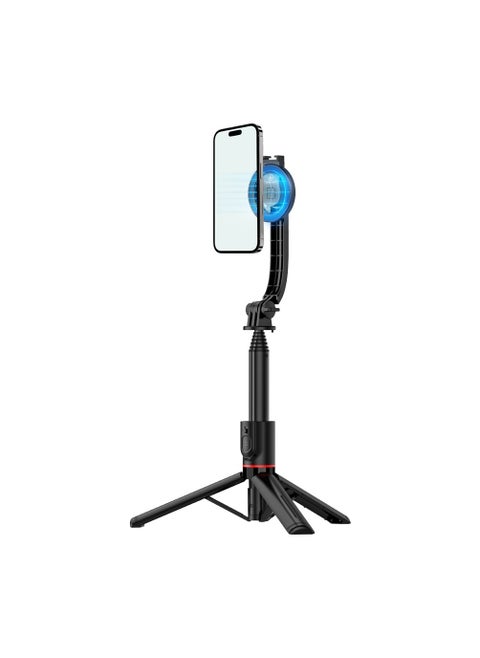 Magselfie Selfie Stick Tripod with Remote Control/ Replaceable Battery / Aluminum Alloy Rod / 360°Rotation / MagSafe Compatible / Adjustable +/Stable Tripod- Black