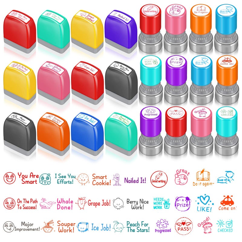 Yinder 24 Pcs Teacher Stamps for Classroom Self Inking Classroom Stamps Bulk for Teachers Elementary Colorful Motivational Encouraging GiftsCute