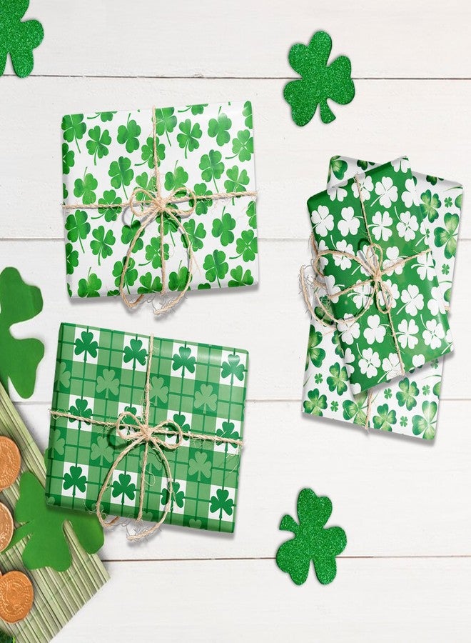 Welpurch 12 Sheets St. Patrick's Day Wrapping Paper, 20x27in Shamrock Clover Plaids Patterns Gift Wrap Paper for St. Patrick‘s Day Party Decor Gift Wrapping - Image 5