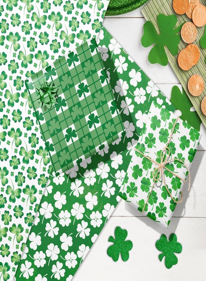Welpurch 12 Sheets St. Patrick's Day Wrapping Paper, 20x27in Shamrock Clover Plaids Patterns Gift Wrap Paper for St. Patrick‘s Day Party Decor Gift Wrapping - Image 4