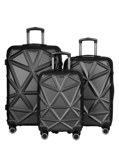 PARAJOHN Matrix ABS Material 3-Piece Hardsided Luggage Set | 4-Wheel Spinner Trolley | Small (10kg), Medium (20kg), Large (30kg] black