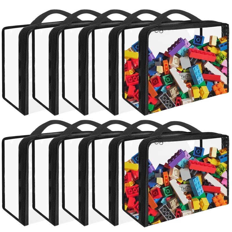 Hlimior 10 Pack Extra Large PVC Toy Storage Bags with Zippered Closure Portable Toy Organizer for Board Games Building Blocks Books