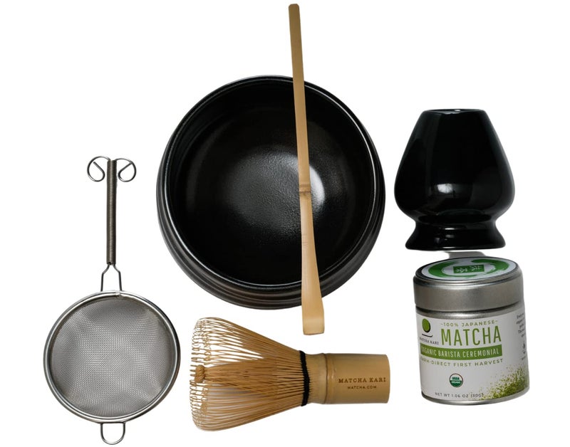 Matcha Kari Dr. Weil Complete Tea Set - Black - Japanese Ceremonial Organic Matcha with Whisk and Holder, Ceramic Bowl, Sifter, and Scoop - Image 2