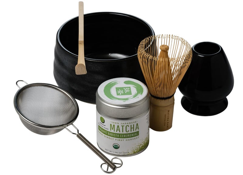 Matcha Kari Dr. Weil Complete Tea Set - Black - Japanese Ceremonial Organic Matcha with Whisk and Holder, Ceramic Bowl, Sifter, and Scoop - Image 1