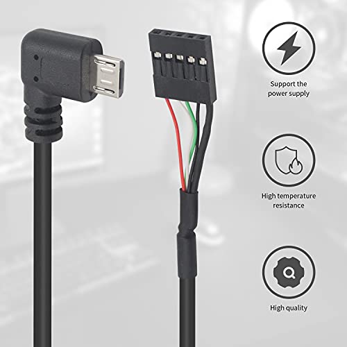 Duttek USB Header to Micro USB Dupont Cable, 90 Degree Right Angle Micro USB Male to 5 Pin Motherboard Female Adapter Dupont Extended Cable 50CM/1.64FT (2-Pack) - Image 3