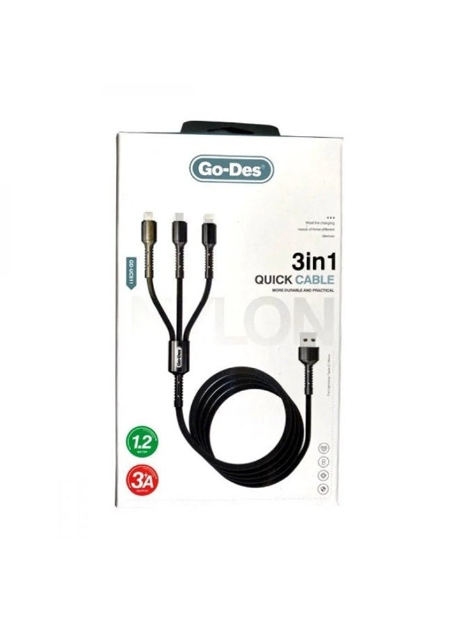 جو-ديز سلك شاحن ثلاثي من go des يمكن شحن عدة هواتف محمولة بكيبل 3 في 1 - Image 4