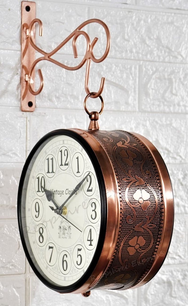 Vintage Clock Handcrafted Double Side Analog Wall Clock 1 Year Warranty / 65470-8-HH, Iron, 20x20 cm, Two Side English Number, rose Gold - Image 1