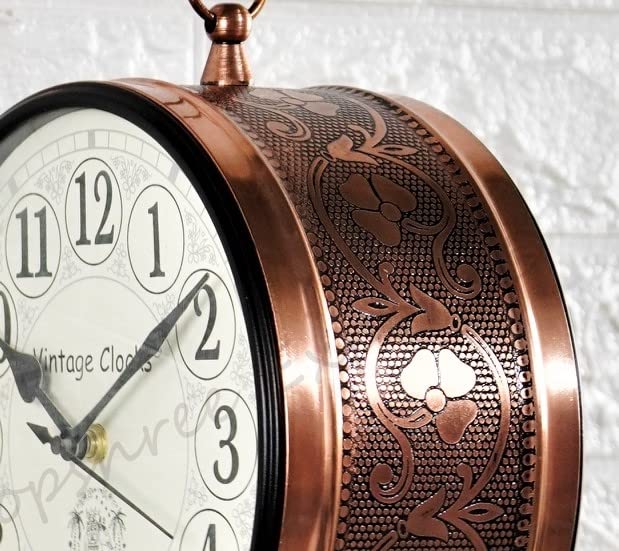 Vintage Clock Handcrafted Double Side Analog Wall Clock 1 Year Warranty / 65470-8-HH, Iron, 20x20 cm, Two Side English Number, rose Gold - Image 3