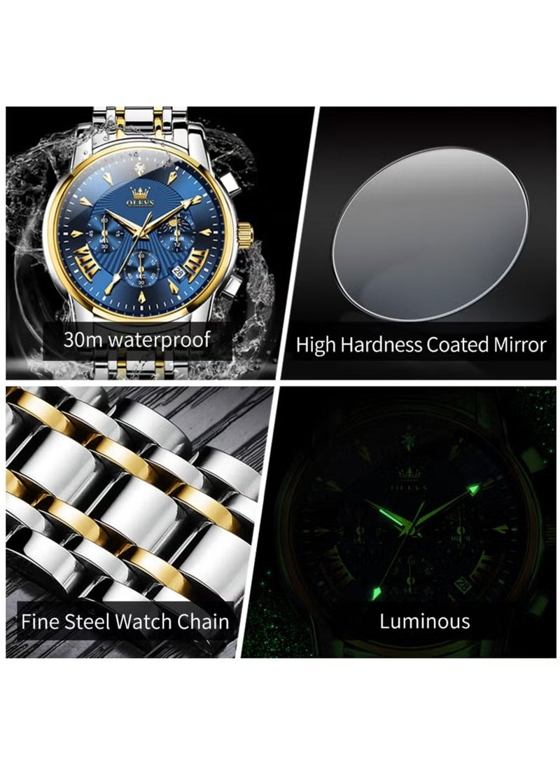 OLEVS - Watches for Men Stainless Steel Quartz Water Resistant Watch 41mm 2892 - Image 1