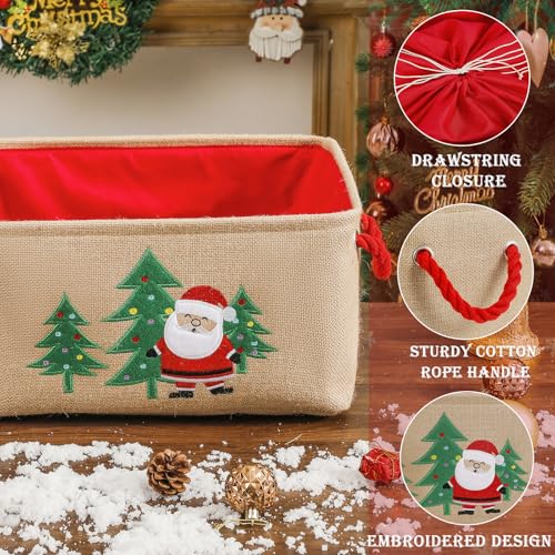 INough Christmas Basket Large Christmas Gift Baskets Empty Fabric Organizer Bin with Handles Gift Bags Foldable Holiday Toy Gift Holder for Fireplace Kids Room Home Decor - Image 3