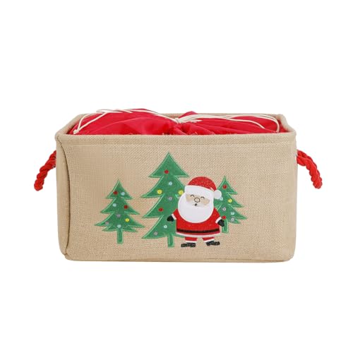 INough Christmas Basket Large Christmas Gift Baskets Empty Fabric Organizer Bin with Handles Gift Bags Foldable Holiday Toy Gift Holder for Fireplace Kids Room Home Decor - Image 1