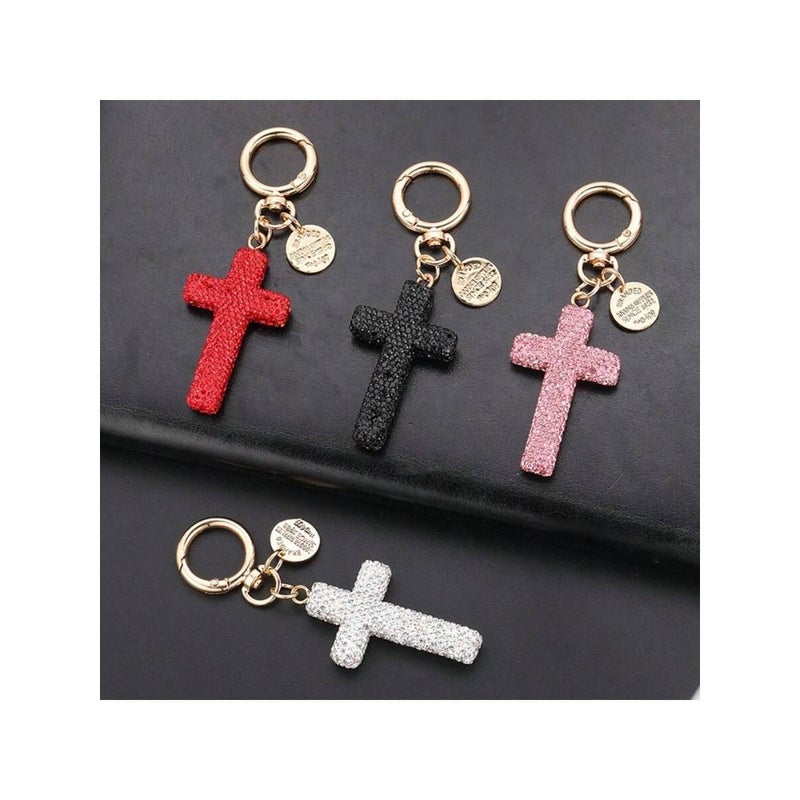 1pc New Minimalist Rhinestone Studded Cross Shape Keychain, Unique Creative Decor For Phone, Earphone, Bag Halloween Car Accessories Bag Charm School Cute Goth Y2k Gifts For Mother, Father, Graduation, And Teacher - Image 1