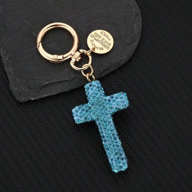 1pc New Minimalist Rhinestone Studded Cross Shape Keychain, Unique Creative Decor For Phone, Earphone, Bag Halloween Car Accessories Bag Charm School Cute Goth Y2k Gifts For Mother, Father, Graduation, And Teacher - Image 2